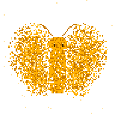 A pixel-art signal moth in amber static
