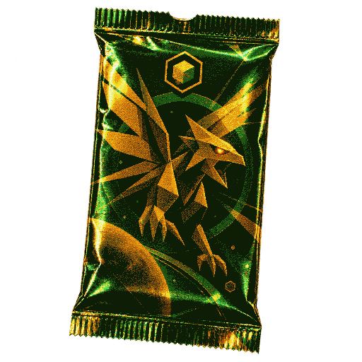 A foil TOKENZ booster pack, gold and green
